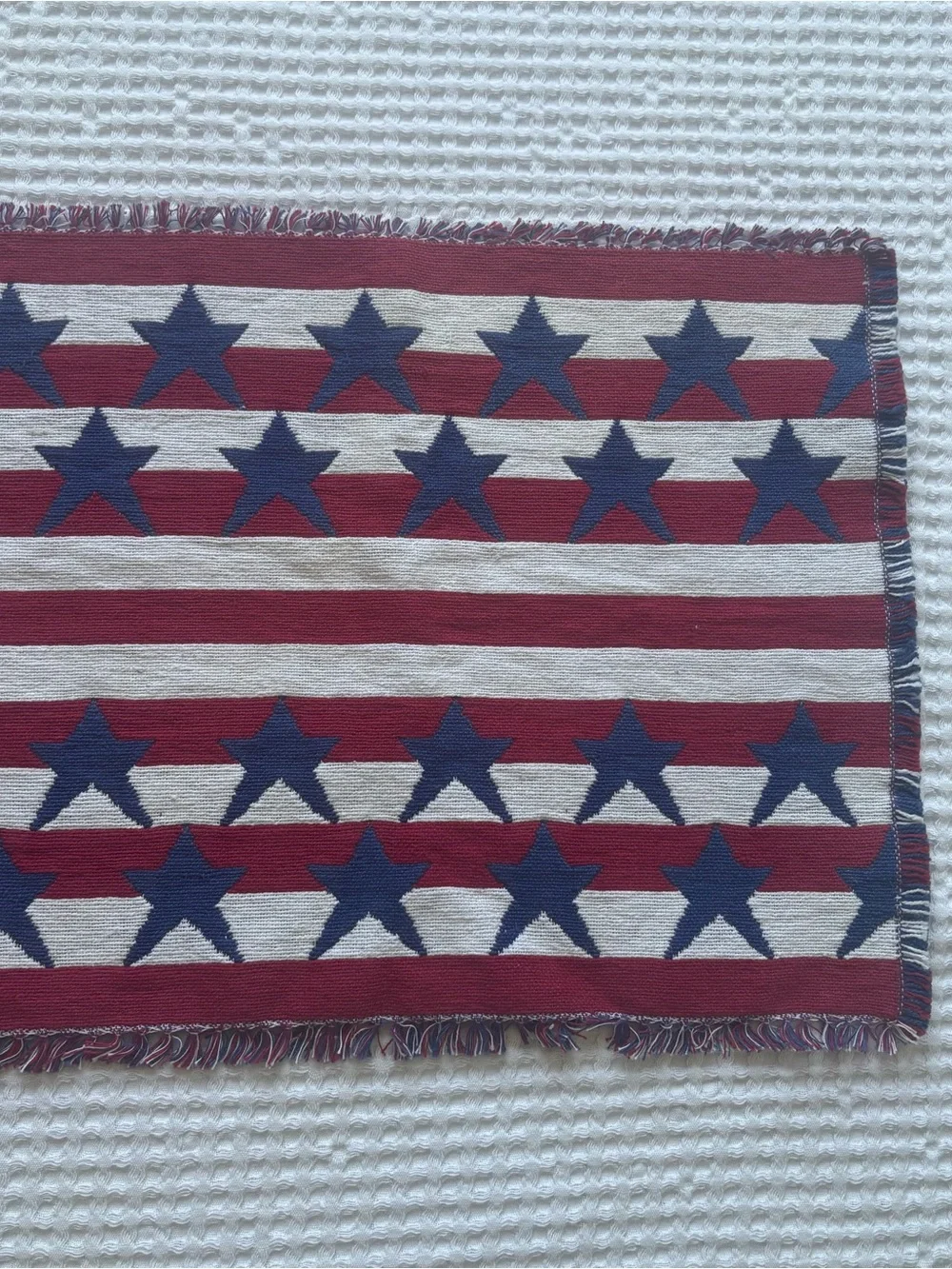 Stars & Stripes Patriotic Woven Table Runner Red White Blue 4th of July